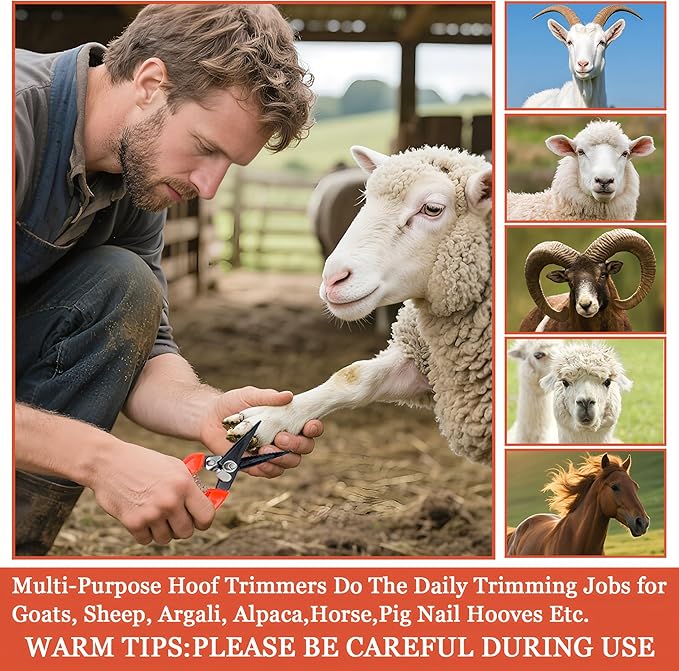 Goat Hoof Trimmers,Professional Hoof Care Trimming Shears Nail Clippers for Sheep,Goats,Alpaca,Lamb,Horse,Pig Hooves Multi-Purpose Pruning Versatile Steel Trimmer for Twig and Floral Scissor Tool