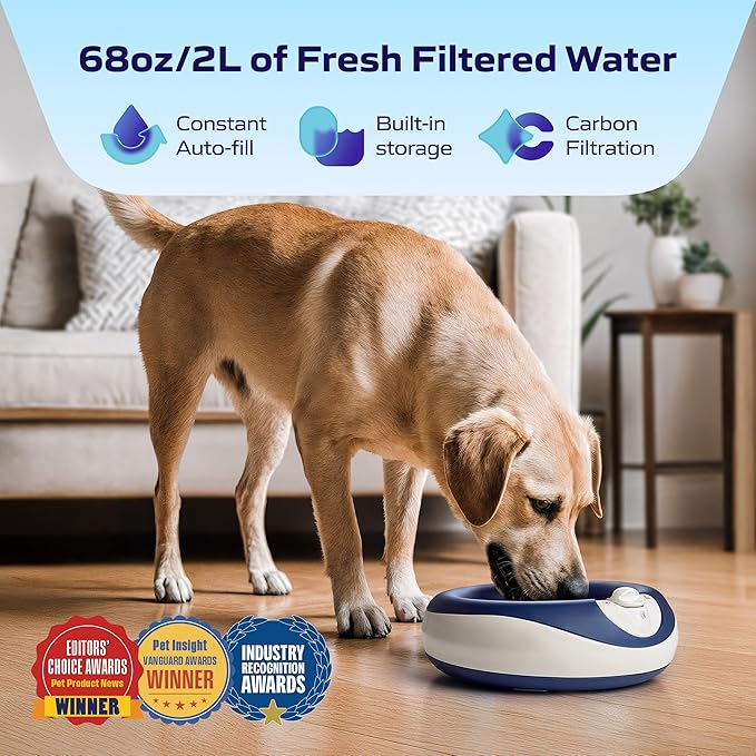 Filtered Portable Dog Water Dispenser [Upgraded 2026], 2L / 68oz, Automatic Pet Water Dispenser Noise-Free No Spill Water Bowl for Dogs, No Power Needed, Ideal for Medium & Large Pets