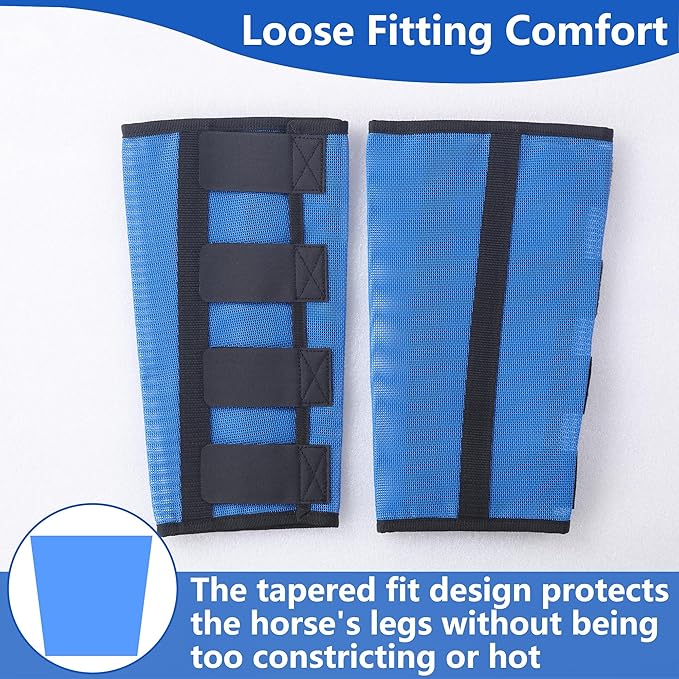 Horse Fly Boots Set of 4 - Non-Slip Leg Guards Extra Tough Mesh Ventilated, Adjustable Horse Fly Leggings Reduce Stomping & Hoof Stress & Leg Fatigue RoyalBlue Small