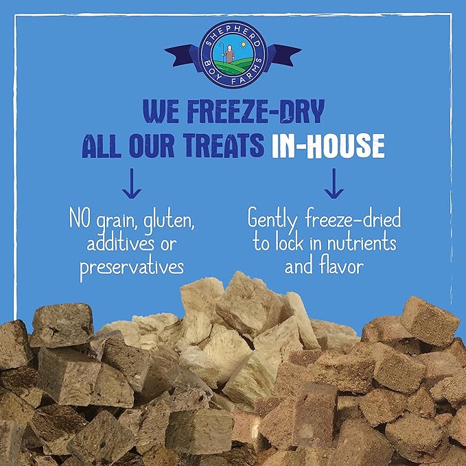 Shepherd Boy Farms Freeze Dried Dog and Cat Treats, Beef Liver, All Natural Single Ingredient Freeze-Dried Dog Treat & Snacks, Made in USA, High Protein, Essential Nutrition of Raw Food, 3oz