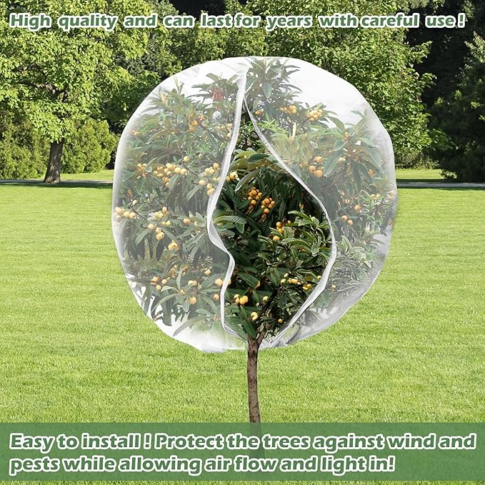 8 x 6.6ft Large Fruits Tree Netting, Garden Mesh Insect Tree Cover with Zipper Drawstring Bird Barrier Net Plant Bags Blueberry Bushes Protection Plant Cover for Prevent Animals Deer Squirrel Bug