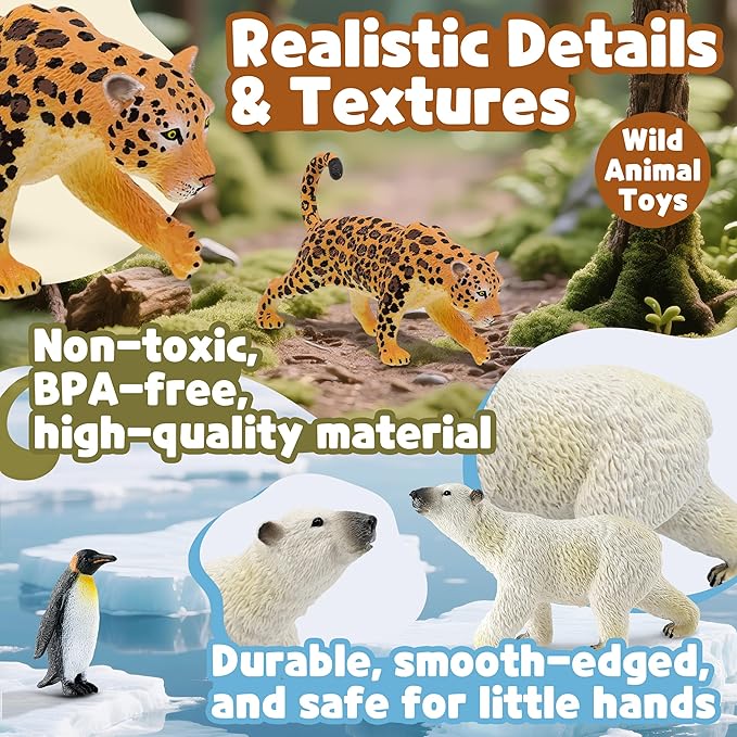 9 PCS Zoo Animal Toys for Kids 3-5 Realistic Plastic Wild Animal Figurine Toys Educational Learning Toy for Kids Boys Girls Toddlers