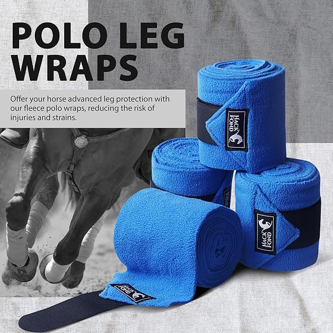 Horse Polo Leg Wraps, 5' Long Fleece Polo Wraps for Horses Set of 4, Horse Leg Bandages Stable Supplies Equestrian Boots Horse Leg Protection Champion Blue