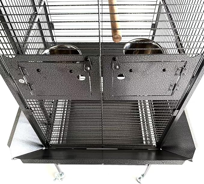 61" Cockatiel Cage, Flight Cage with Rolling Stand, Play Top & Bowls - Metal Large Bird Cages for Parakeets, Conures, Parrots - Exploding Silver