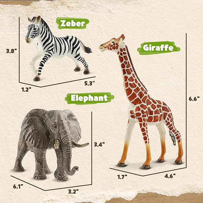 6PCS Safari Animal Figure Toys for Kids 3-5 Realistic Plastic Jungle Animal Figurines African Wildlife Learning Toys for Kids Boys Girls Toddlers
