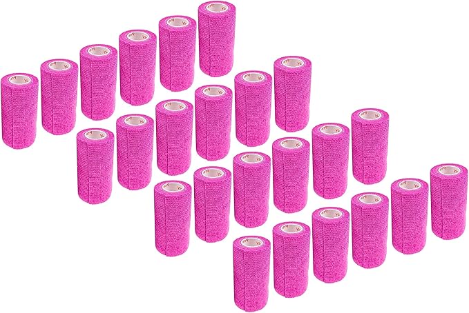 3 Inch Vet Wrap Tape Bulk (Fuchsia) (Pack of 24) Self Adhesive Adherent Adhering Flex Bandage Grip Roll for Dog Cat Pet Horse