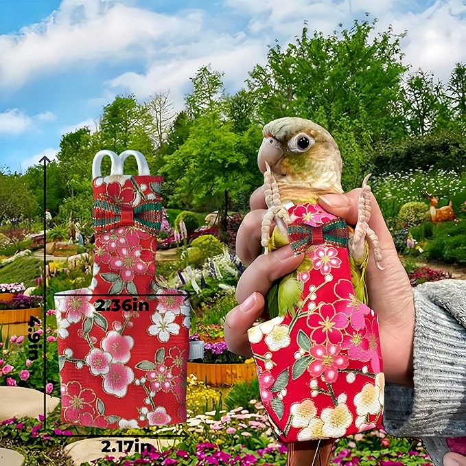 2Pcs Bird Diapers Bird Harness Flight Suits with 80in Flying Leash Reusable Parrot Nappy with Waterproof Inner Layer Urine Wet Suite for Cockatiel Budgie Conure Parakeet Lovebird-Red&Black