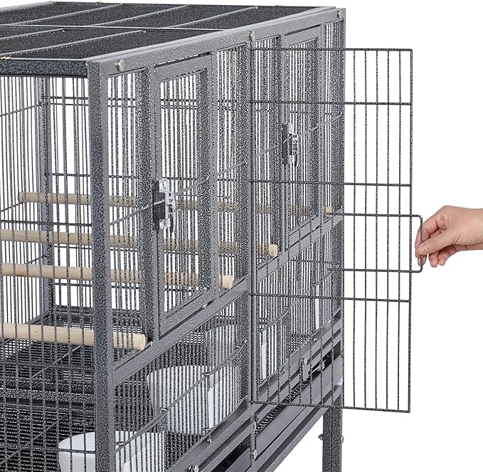 Topeakmart 2 Pack Divided Breeder Parakeet Canary Lovebird Finch Budgie Bird Cages W/Rolling Stand