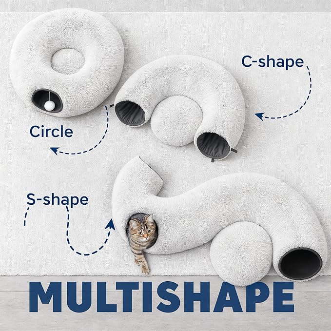 Cat Donut Tunnel Bed - Cat Tunnels for Indoor Cats - XL Plush Circle Hideaway with Cat Toys, 3-in-1 Foldable Playground & Cozy Cave Bed, Gift-Ready House Under Christmas Tree for Ferret, Rabbit, Kitty