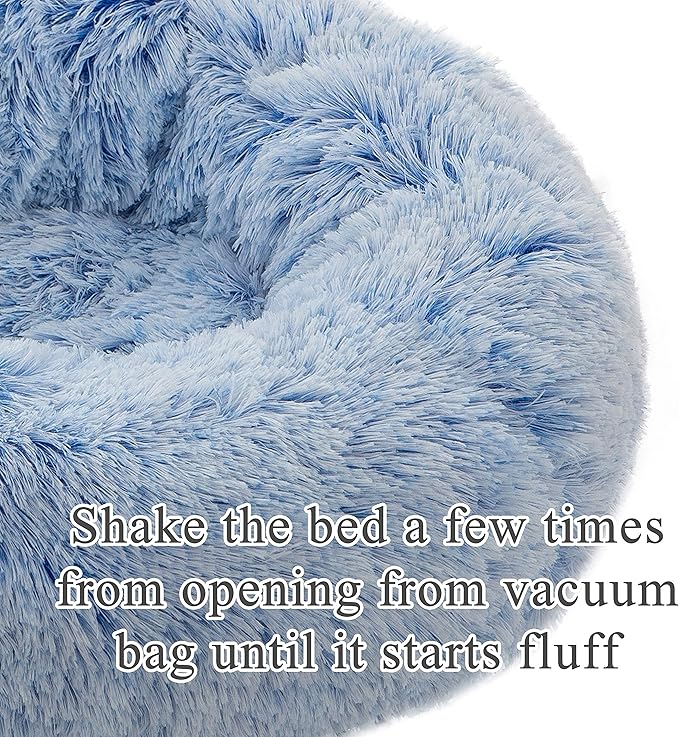 Dog Bed Large, Soft Round Cuddler Dog Beds Fluffy Plush Faux Fur Pet Beds, Anit-Anxiety Self-Warming Comfy (28", Deep Blue)