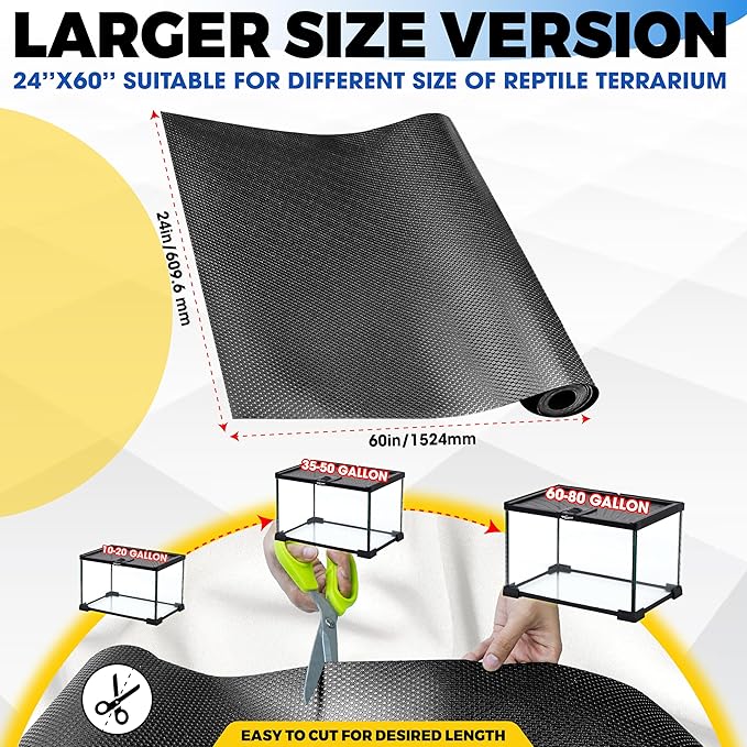 [Premium] 24"x60" Reptile Substrate Mat with 4 PCS Rug Gripper, Extra Thick & Ultra Comfortable,Non-slip, Reptile Tank Accessories for Bearded Dragon, Leopard Gecko,Lizard (not including tank)