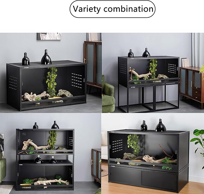 PVC Reptile Enclosure 48" x 24" x 24" Space Efficient Reptile Terrarium 120 Gallon Large Tank for Bearded Dragon Lizard Snake, Wide Breeding Vivarium Area with Sliding Doors Lock (2pcs-Black Panels)