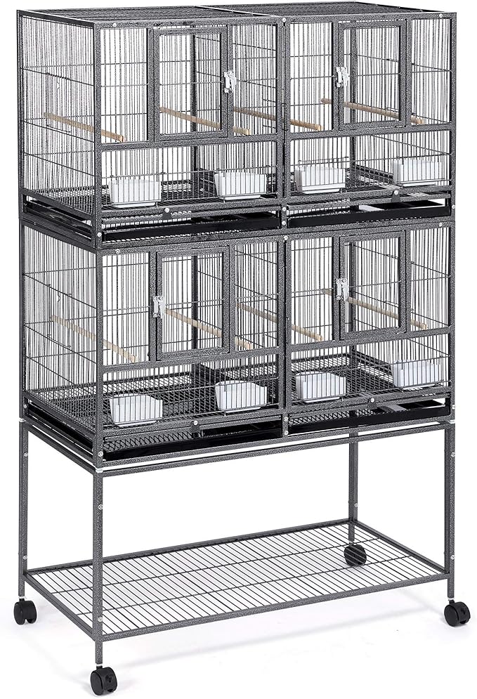 Topeakmart 4 Pack Divided Breeder Parakeet Canary Lovebird Finch Budgie Bird Cages W/Rolling Stand