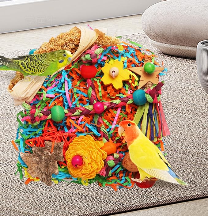 Bird Toys, Parakeet Toys Bird Foraging Toys Grass Mat Climbing Wall for Parakeet,Parrot,Cockatiel,Conure,Lovebird,Budgie Cage Small to Medium Birds (Twinkle Star)