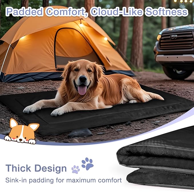 Kritter Planet Waterproof Foldable Dog Bed Pad for Camping & Travel, Portable Roll-Up Dog Bed Car Seat Pet Cushion Mat with Handles for Small & Medium Dogs, Indoor & Outdoor Use