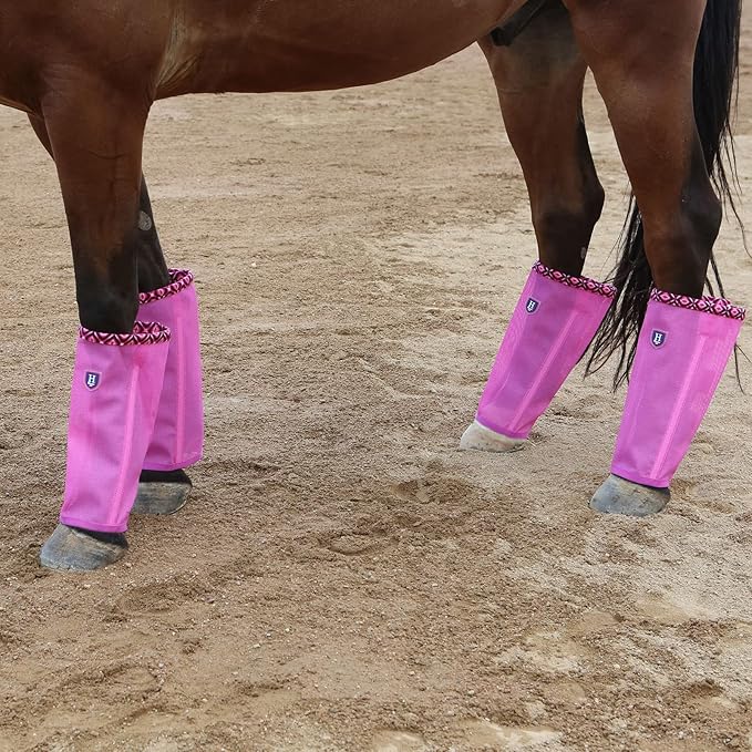 Fine Mesh Fly Boots Loose Fitting & Non-Slip Horse Fly Leggings Fleece Air Flow (Set of 4)