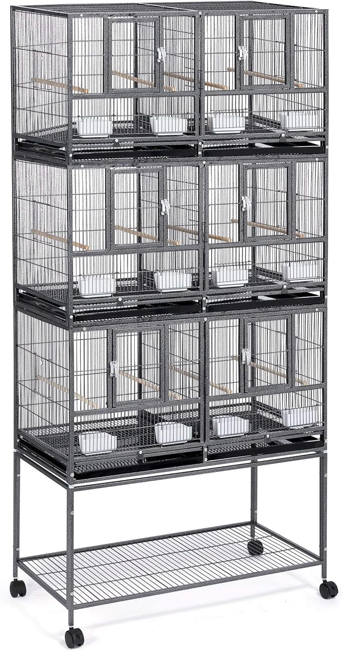 Topeakmart 5 Pack Divided Breeder Parakeet Canary Lovebird Finch Budgie Bird Cages W/Rolling Stand