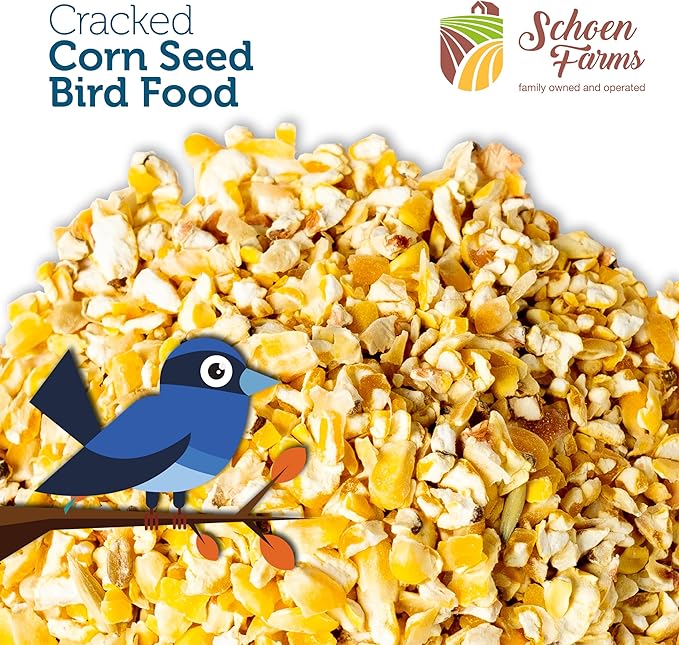 Schoen Farms Non-GMO Cracked Corn Wild Bird Food – 7 lb Bag – Natural Backyard Feed for Doves, Jays, Ducks, Pheasants & Squirrels
