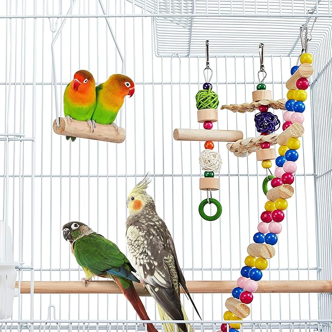 Yaheetech 62.5-inch Roof Top Flight Bird Cage for Parakeets Cockatiels Conures Finches Lovebirds Canaries Budgies Small Parrots, Large Birdcage with Detachable Rolling Stand, White