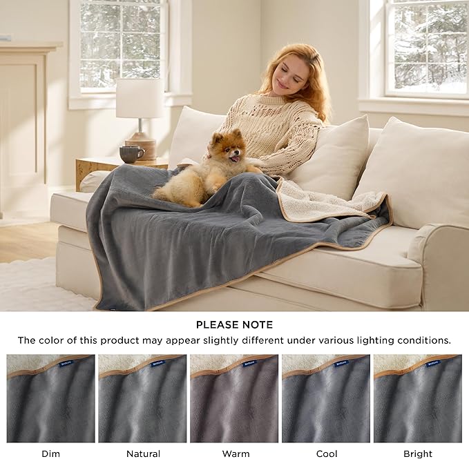 Bedsure Waterproof Dog Blankets for Extra Large Dogs - XL Cat Blanket Washable for Couch Protection, Sherpa Fleece Puppy Blanket, Soft Plush Reversible Throw-XL Furniture Protector, 50x70, Grey