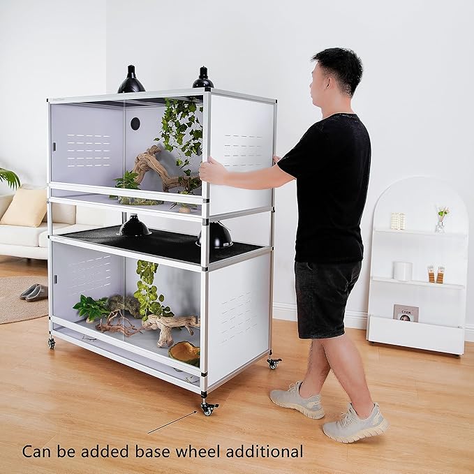 PVC Reptile Enclosures 4'x2'x2' Stackable 120 Gallon ToxiRium Large Reptile Terrarium for Bearded Dragon Space Efficient Lizard Snake, Wide Lounge Vivarium with Sliding Doors Lock-2pcs with spacers