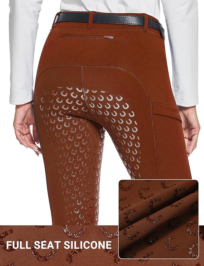 FitsT4 Sports Women's Winter Horse Riding Pants with Zipper Pockets Full Seat Riding Tights Fleece Lined Equestrian Breeches