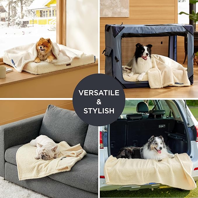 Bedsure Self Warming Blanket for Large Dogs - Waterproof, Washable Couch Protector, Sherpa Fleece Puppy Blanket, Soft Plush Reversible Throw, 40"X50", White