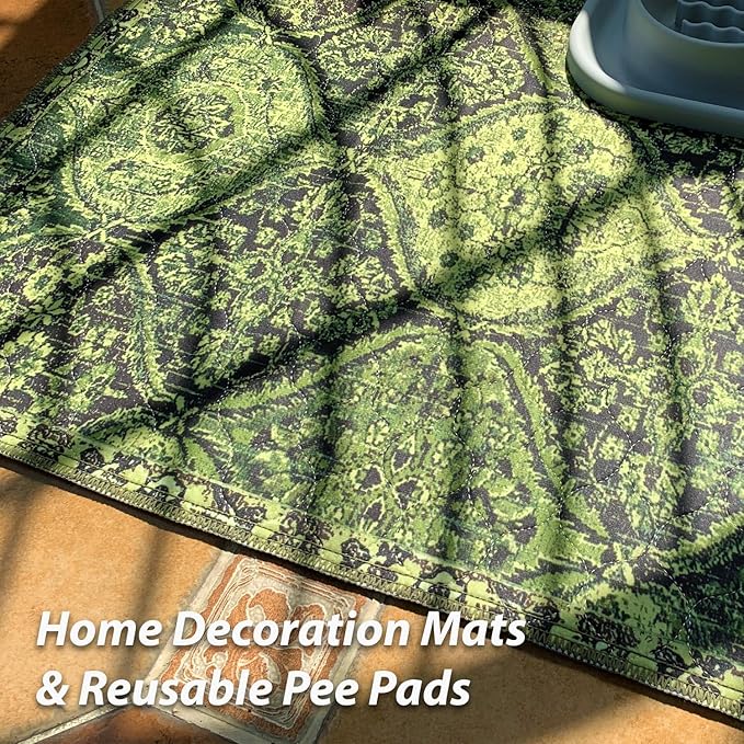 nunubaby Washable Pee Pads for Dogs, Stylish, Non-Slip and Leak-Proof Pee Pads. Reusable Potty Pads for Dogs for Crates and Floors.(Green/Multi, 72" x72")