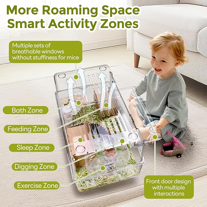 Acrylic Hamster Cage with All Accessories,Dwarf Hamster Cage with Stand,Syrian Mouse Cage for pet mice,Rat Cage for Hamster,Succulent Style Hamster House（19.84''L*11.42''W*10.39''H）