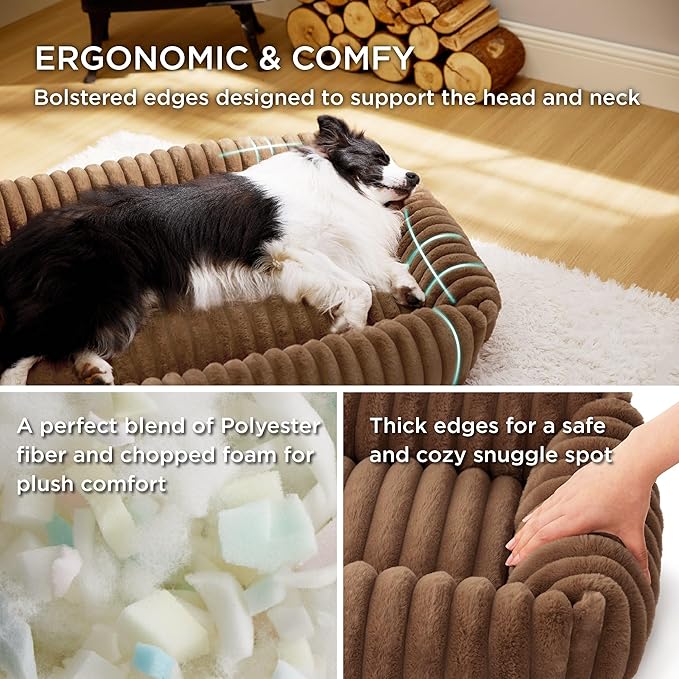Bedsure Cute Dog Bed for Extra Large Dogs - Washable Furry Puppy Beds, Rectangle Orthopedic XL Pet Beds with Removable Zipper Cover, 43x30x8inches, Camel Brown