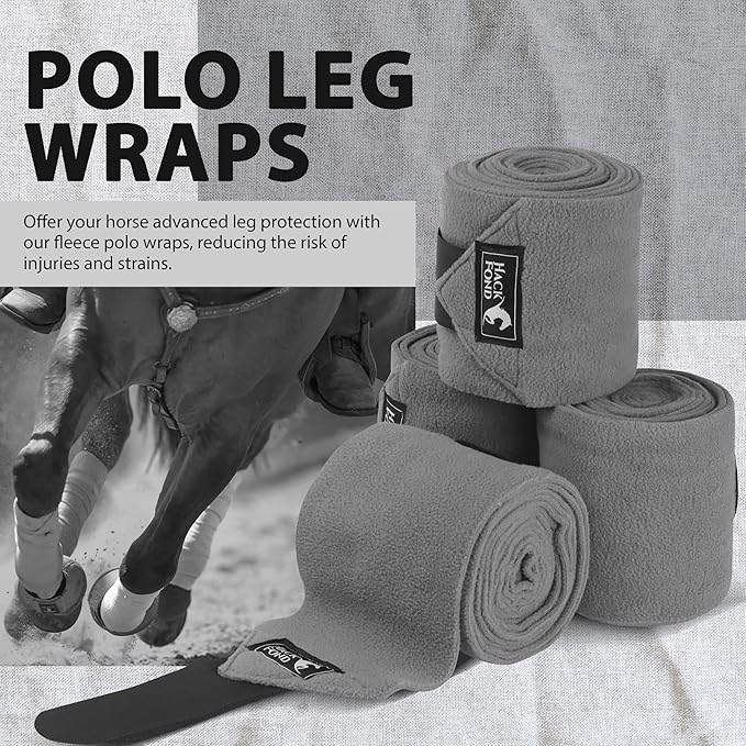 Horse Polo Leg Wraps, 10' Long Fleece Polo Wraps for Horses Set of 4, Horse Leg Bandages Stable Supplies Equestrian Boots Horse Leg Protection Dark Gray