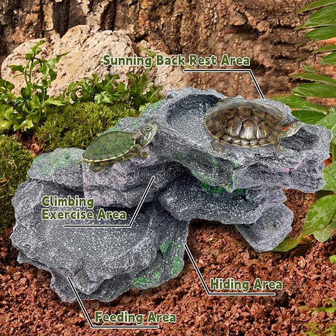 PINVNBY Turtles Basking Platform Reptile Hides and Caves Resin Dock for Aquarium Hideout Terrarium Tank Accessories for Small Reptiles, Amphibians, and Fish