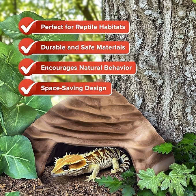 Corner Reptile Cave - Natural-Look Hide for Lizards, Snakes, Bearded Dragons, Turtles, and Tortoises - Durable Habitat Decor - Sandstone