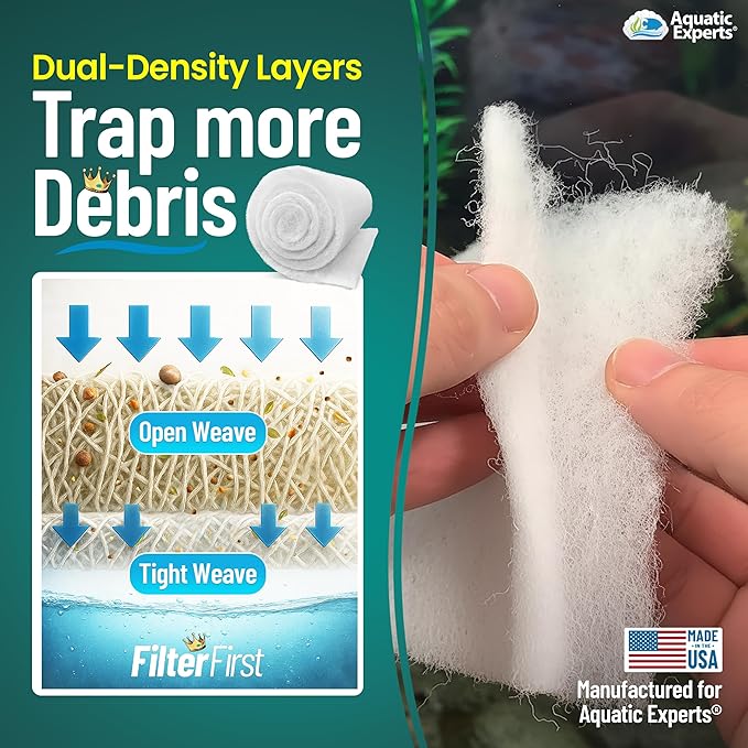 Aquatic Experts Aquarium Filter Floss for Fish Tank Filters - FilterFirst Aquarium Filter Pad - Media Roll for Crystal Clear Water, 3/4" - 1" Thick (18 Inch Wide, 72 Inch Long)