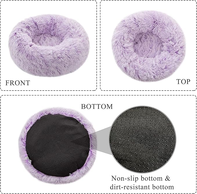 Calming Dog Bed X-Large, Soft Round Cuddler Dog Beds Fluffy Plush Faux Fur Pet Beds, Anit-Anxiety Self-Warming Comfy (32", Purple)