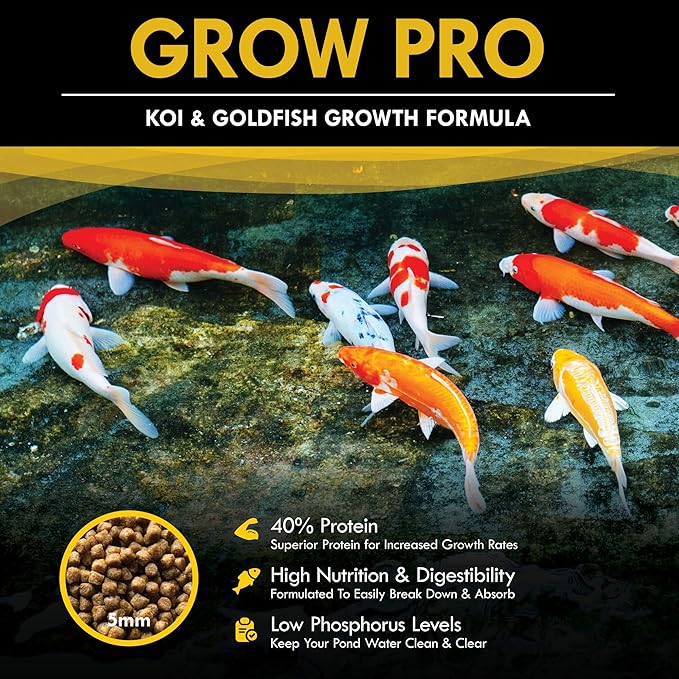 HALF OFF PONDS Grow Pro Koi Fish Food - 30 lb Floating Pellets, 5mm Size - Goldfish Food for Ponds - 40% Protein with Fish Meal & Probiotics - Designed for Rapid Growth & High Digestibility