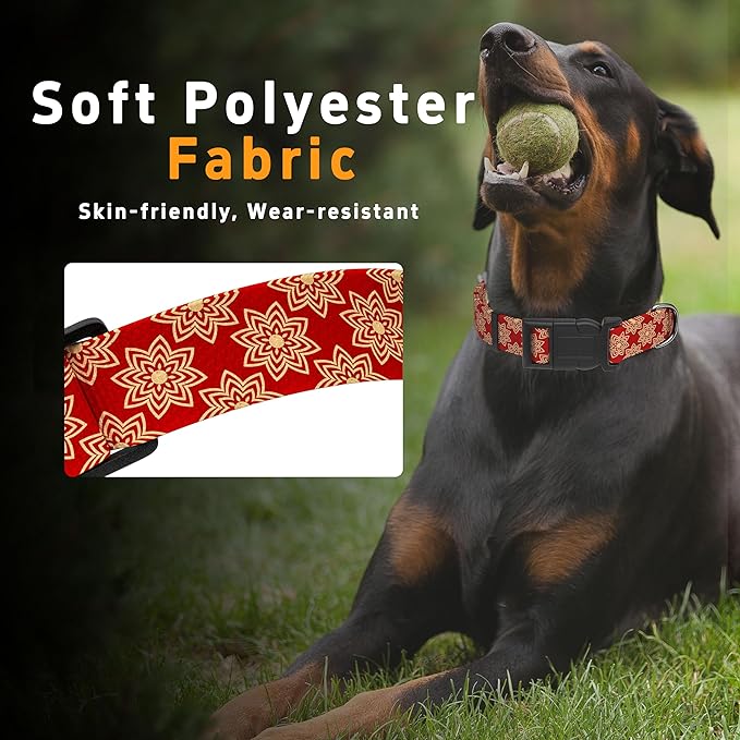 Dog Collar, Classical Indian Spirit Boys Girls Puppy Collar for Small Medium Large Dogs, Adjustable Soft Indian Pet Collar with Safety Buckle for Male Females(Red,XL)