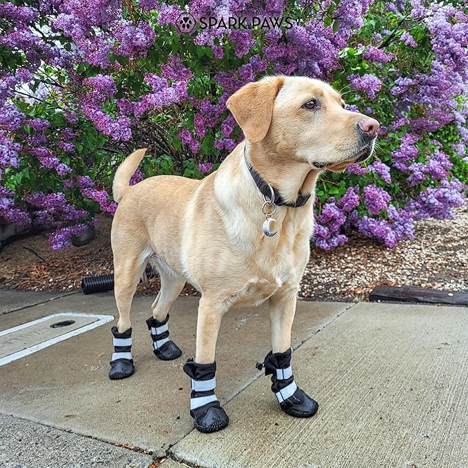 Spark Paws Dog Shoes, Waterproof Dog Boots for Medium to Large Dogs, Non Slip, Breathable Dog Booties and Paw Protectors - 4PCS Doggie Hiking Boots with Reflective Straps - Black, Size 5