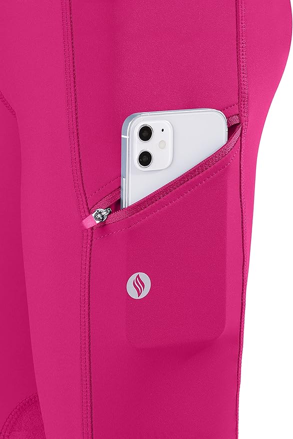 SANTINY Girls Horse Riding Pants with Zipper Pockets Kids Stretchy Equestrian Breeches Knee-Patch Youth Schooling Tights