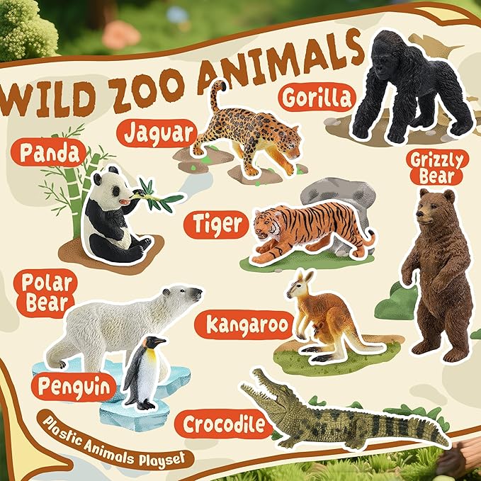 9 PCS Zoo Animal Toys for Kids 3-5 Realistic Plastic Wild Animal Figurine Toys Educational Learning Toy for Kids Boys Girls Toddlers