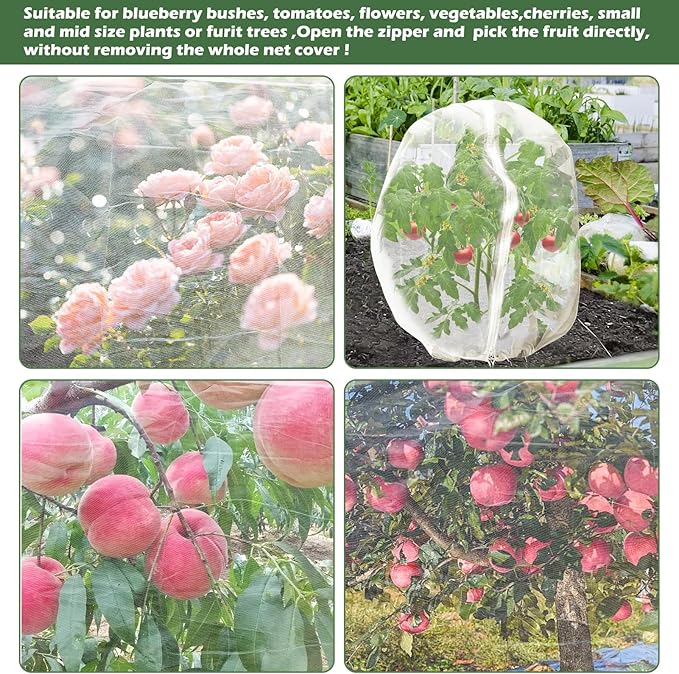 2 Pack 6 x 6.6 ft Large Fruits Tree Netting, Garden Mesh Insect Tree Cover with Zipper Drawstring Bird Barrier Net Plant Bags Blueberry Bushes Protection Cover for Prevent Animals Deer Squirrel Bug
