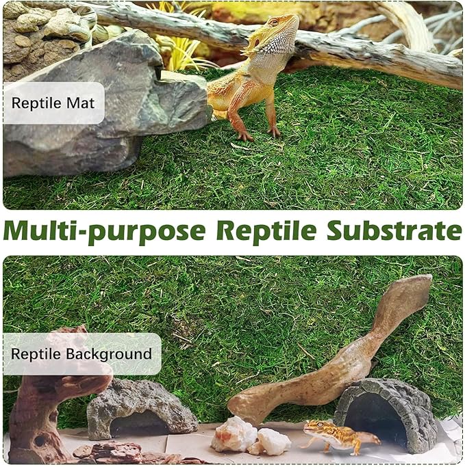 Reptile Carpet Cuttable Terrarium Mat Artificial Moss Reptile Liner Green Substrate Flooring Bearded Dragon Tank Accessories for Leopard Gecko Lizard Snake Tortoise (11.81" x 47.24")