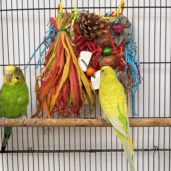 Bird Toys, Parakeet Toys, Bird Grass Mat Conure Shredder Hanging Cockatiel Foraging Toys Parrot Climbing Wall Lovebird Cage Accessories for Small Birds (Small)