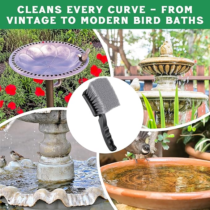 2 Pack Brush for Bird Baths, Bird Bath Cleaner with Ergonomic Handle and PVC Bristles, Gentle Yet Effective Cleaning for Wigglers, Feeders, Hook Design