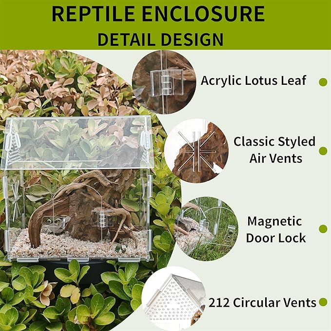 Jumping Spider Enclosure, Acrylic Terrarium for Praying Mantis, Small Tarantula Enclosure with Front Door, Versatile Reptile Habitat for Lizard, Snails, Gecko, Farmhouse Barn Shape 8.6"L*5.4"W*7.9"H