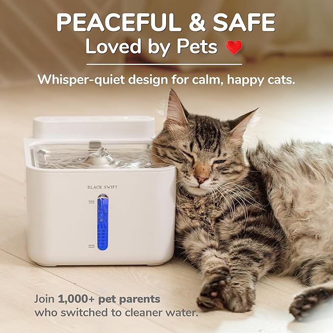 BLACK SWIFT UV Cat Water Fountain Stainless Steel – 108oz / 3.2L, BPA-Free, Battery Operated Pet Fountain with Motion Sensor, Quiet Pump & 4-Stage Filter – 10 Filters Included