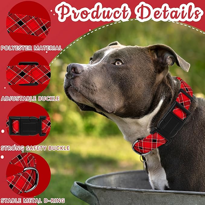 Christmas Plaid Dog Collar, Classical Boys Girls Puppy Collar for Small Medium Large Dogs, Adjustable Soft Plaid Pet Collar with Safety Buckle for Male Females(Red Plaid, M)