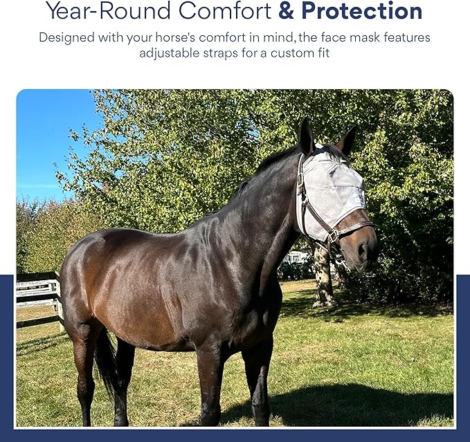 Plus-Size Horse Mask Without Ears - 95% UV Eye Protection - Built-in Visor - Breathable, Lightweight Mask - Adjustable Fit for Comfort Horse (Large Size)