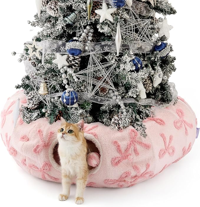 Lesure Cat Tunnel Bed for Indoor Cats - Cute Cat Donut Tunnel Toys with Washable Circle Cushion, Round Pet Peekaboo Cave Toy for Kitten/Puppy/Rabbit, Standard Pink Taffy