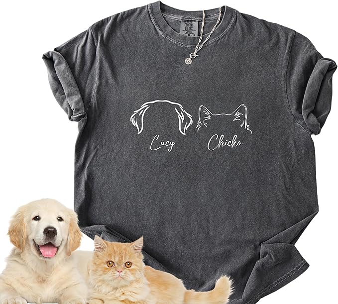 Personalized Dog or Cat Ear T-Shirt – Custom Pet Name Shirt for Dog Mom & Dad, Pet Lovers Gift, Unisex Cotton Tee